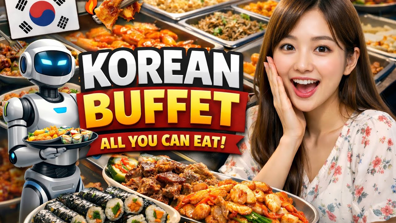 Korean Buffet with Robo Servant 🤖🍜|කොරියාවේ buffet වල තියෙන රස කෑම| Korean Buffet Experience 🇰🇷🍱