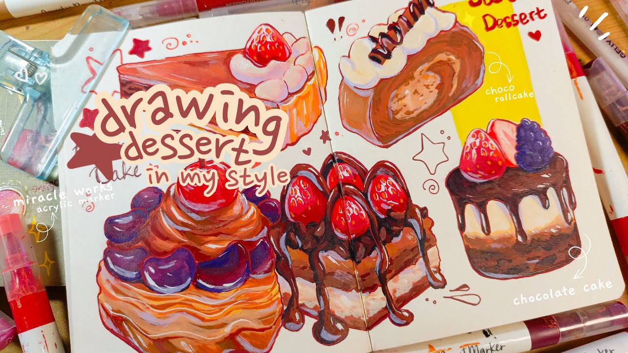 how I draw chocolate desserts w/ Miracle Works acrylic marker 🍰★⋆ ˚