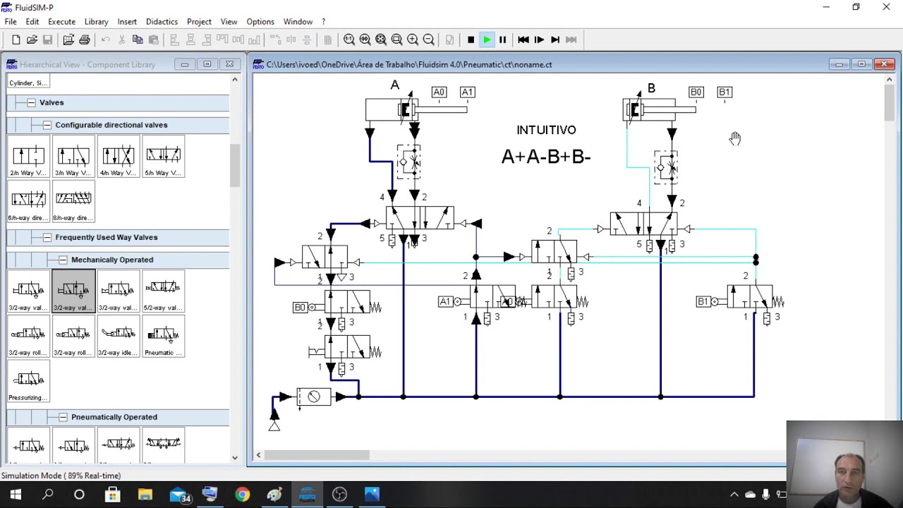 Circuito Pneumático A+A-B+B- Comparativo Método Intuitivo e Cascata