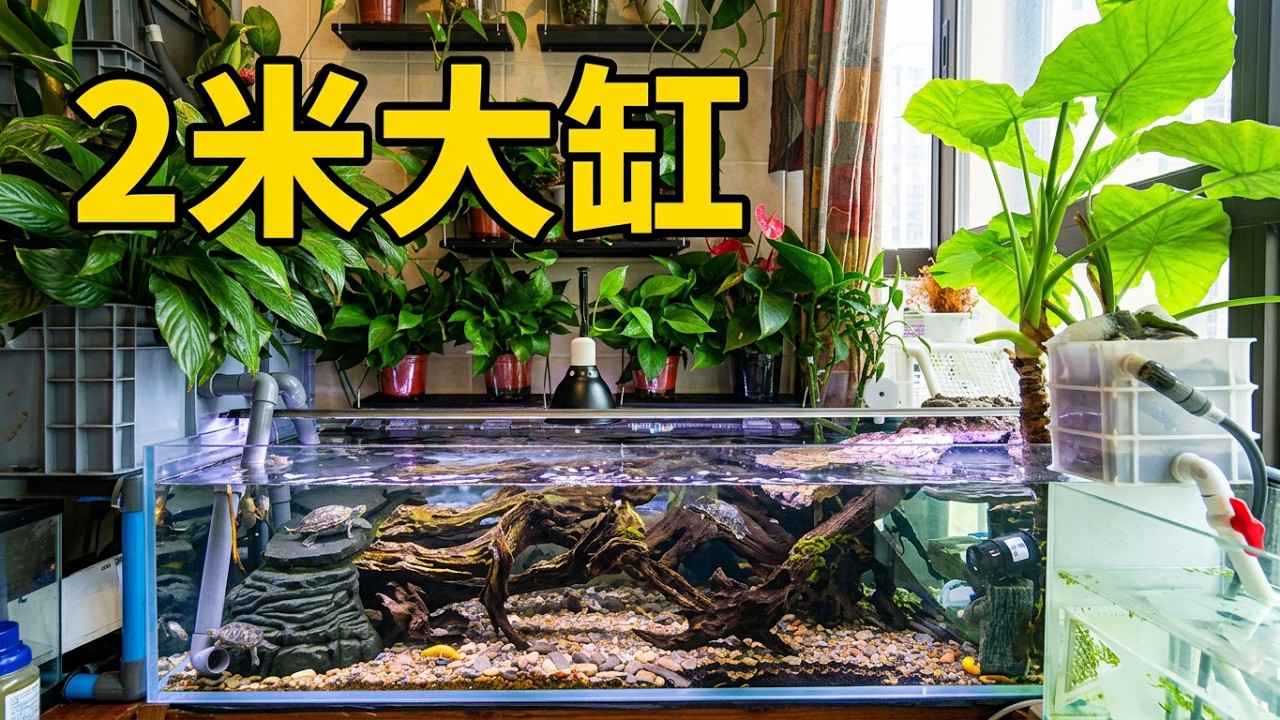 大龟缸养龟到底有多轻松，水体超过2m的大龟缸讲解。