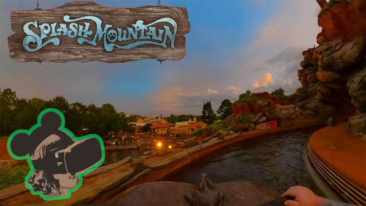 Splash Mountain at Dusk in Magic Kingdom - Front Row POV