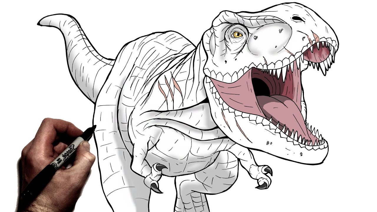 Как нарисовать Рекси (T Rex) | Пошаговое руководство | Мир Юрского периода