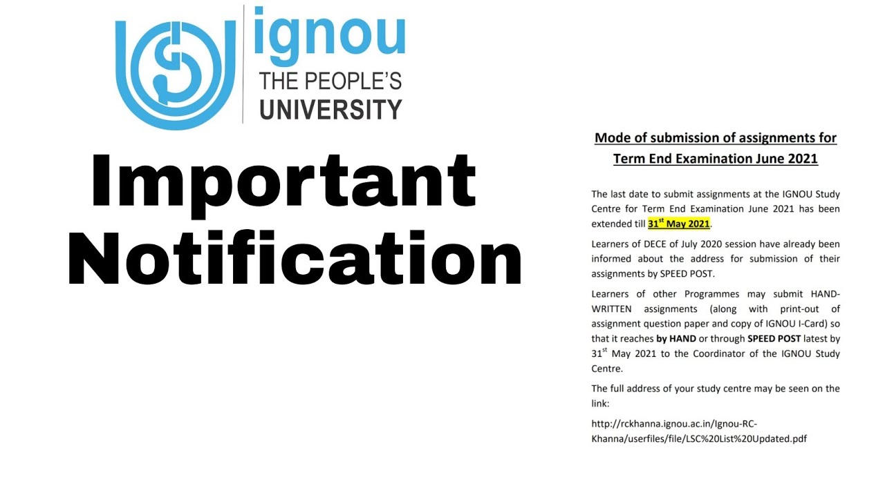 IGNOU Important Notification 2021 || IGNOU admission || Last Date