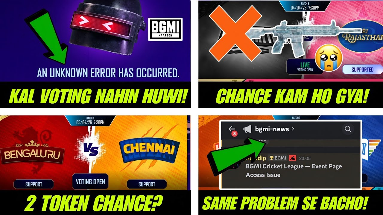 😢 Match-9 Vote Stop & 0 Tokens | An Unknown Error Has Occurred | Bgmi Cricket League Free M4 Glacier