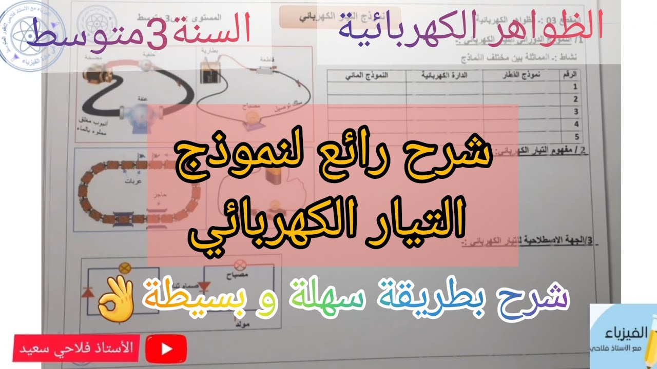 شرح مبسط لنموذج التيار الكهربائي للسنة الثالثة متوسط💯