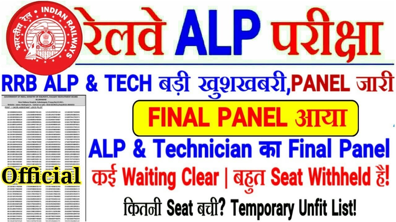 RRB ALP & TECH FINAL PANEL LIST जारी। Seat Full बहुत Seat Withheld रखा। कई Waiting Clear हुए।