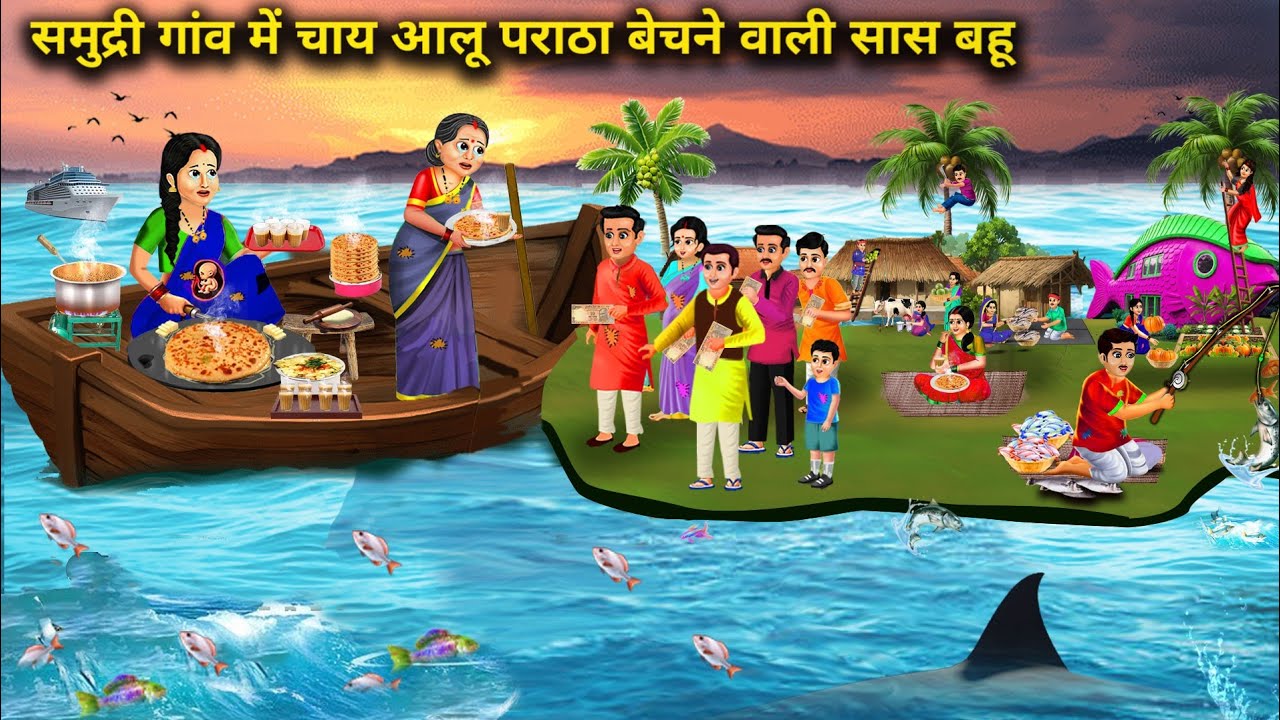 समुद्री गांव में चाय आलू पराठा बेचने वाली सास बहू | Hindi Cartoon Stories | Mother & daughter In Law