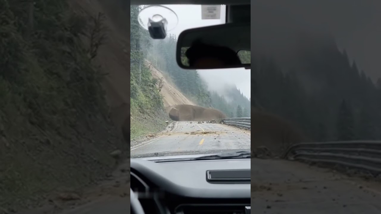 Road Blocked: Car Faces a Sudden Landslide! #automobile #travel #danger