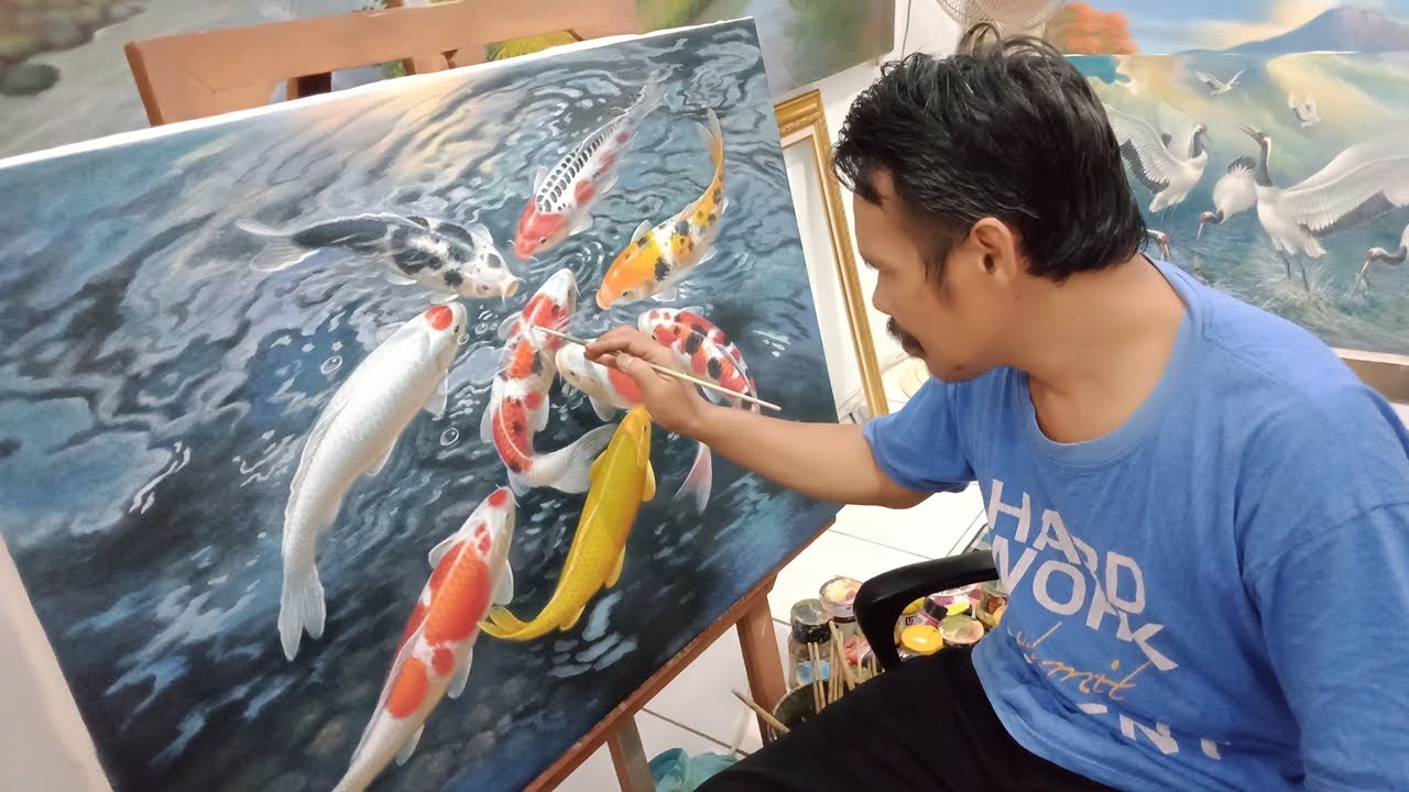 TUTORIAL CARA MELUKIS - MENGGAMBAR IKAN KOI TANPA SKETSA DENGAN HASIL BAGUS Oleh Pelukis DANDAN SA