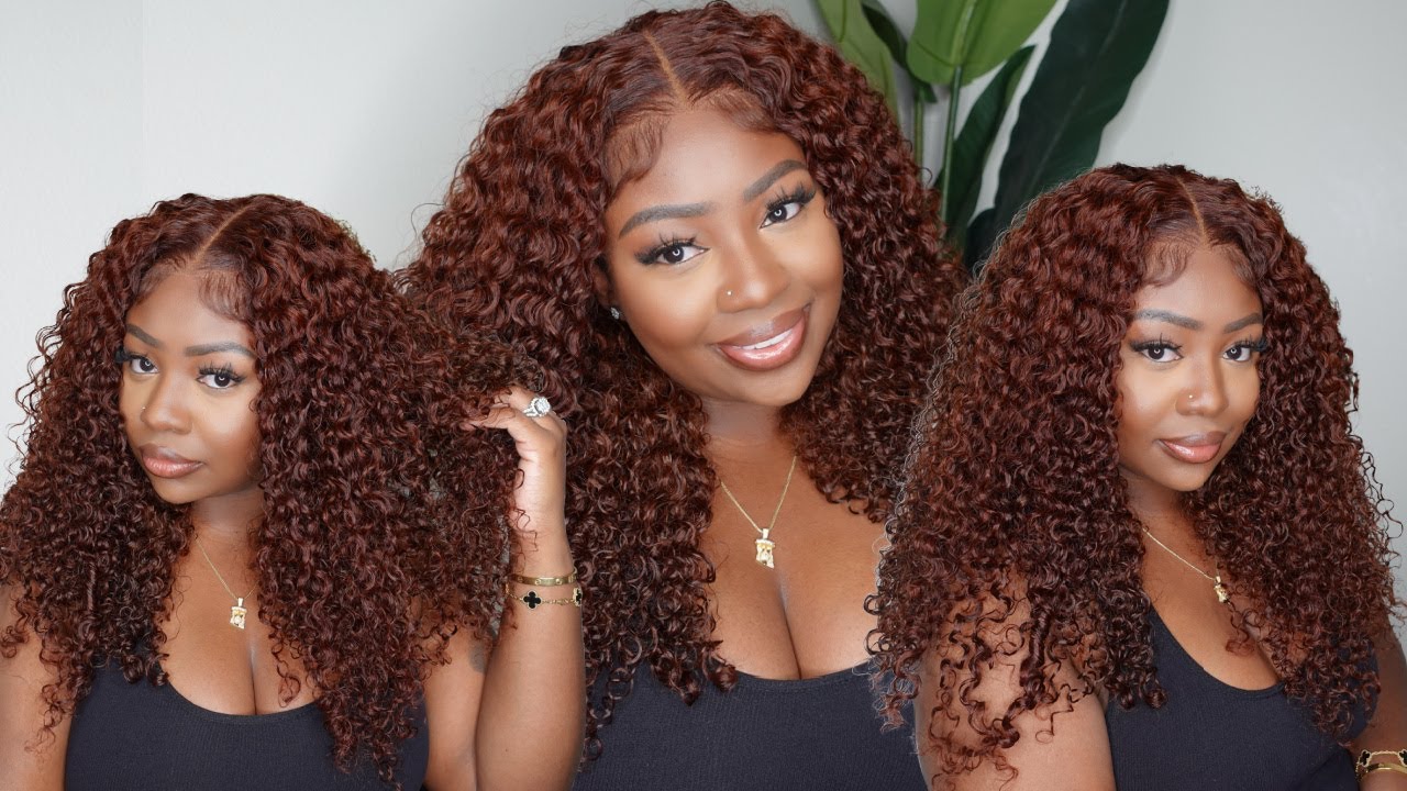 WOW 🤩 MERMAID VIBES! PRE STYLED GLUELESS RED/BROWN CURLY WIG 5 MINUTE INSTAL | UNICE HAIR