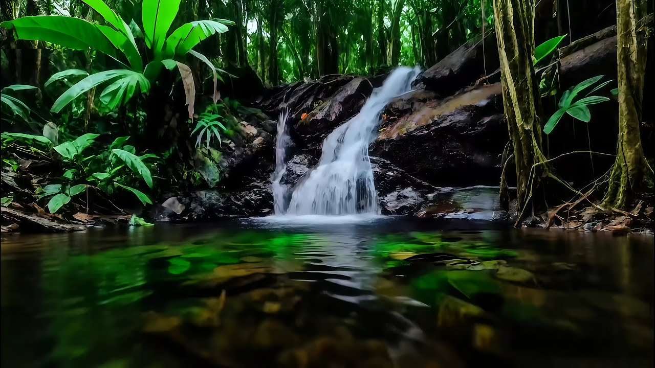 Calming Forest Ambience | Peaceful Waterfall Flow Sounds | Sleep Better, Relax Your Mind