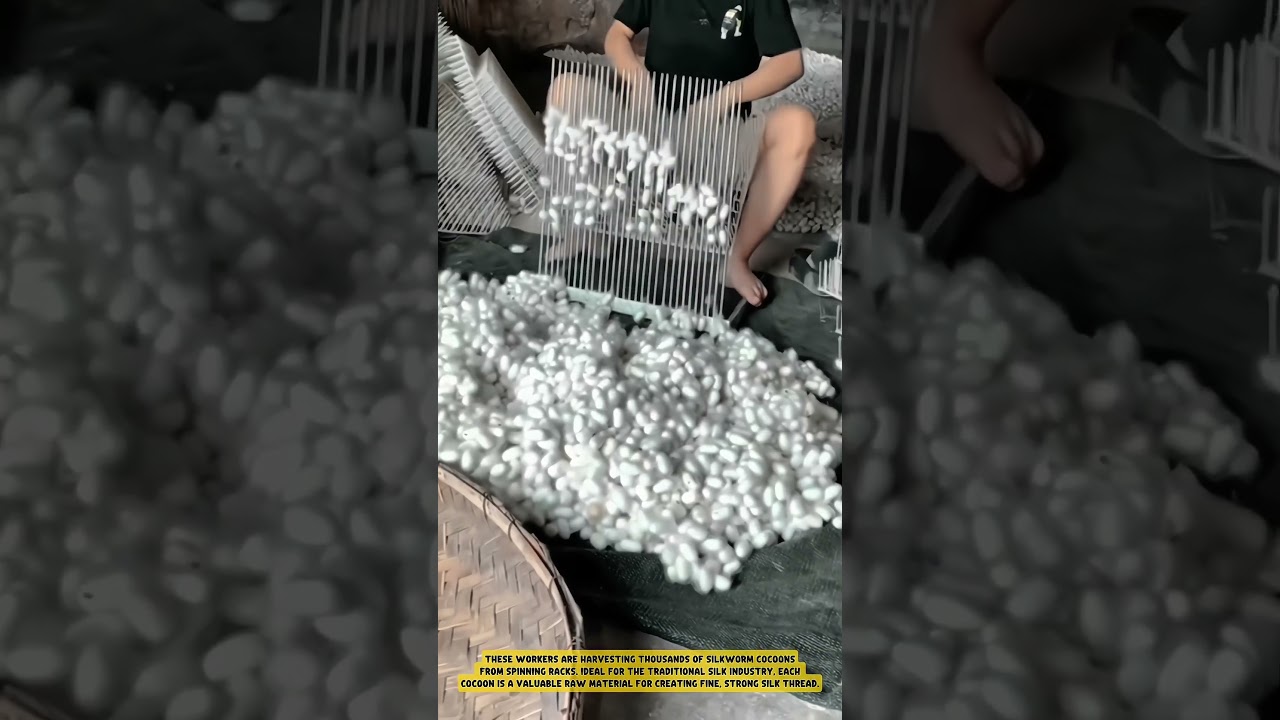 The Process of Harvesting Thousands of Silk Worm Cocoons 