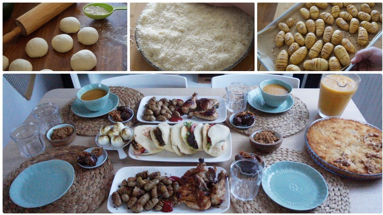 سفرة رابع أيام رمضان 2020 كنافة نابلسية سهلة دجاج و بطاطا في الفرن و سندويشات كفتة
