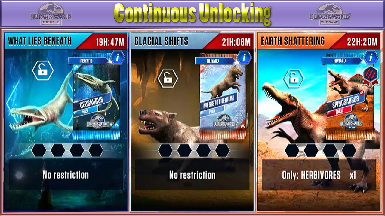 CONTINUOUS UNLOCKING GEOSAURUS Vs MEGISTOTHERIUM Vs SPINOSAURUS | JURASSIC WORLD THE GAME