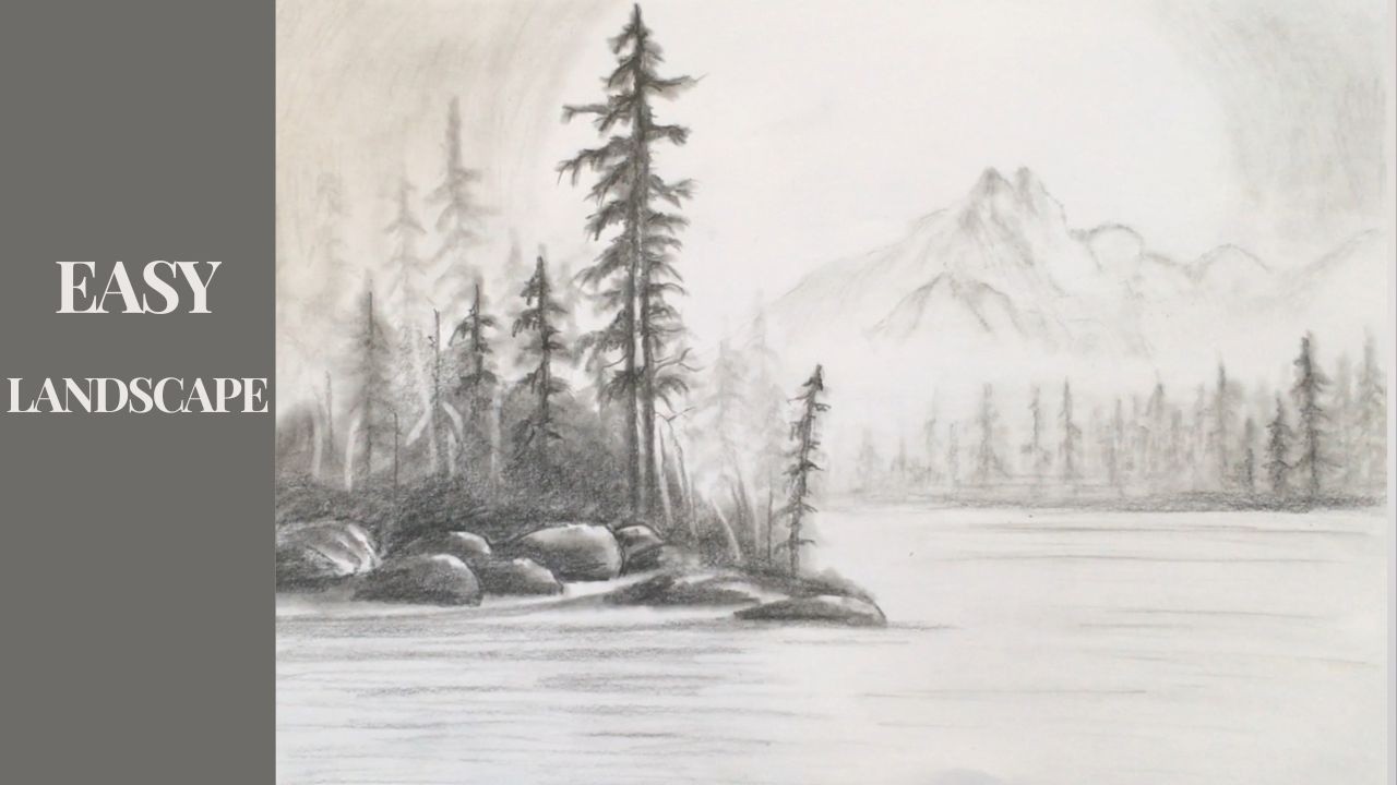 How to draw Landscapes with Pencils | Snowy Rocky Mountains, Trees, River | Easy Step by Step
