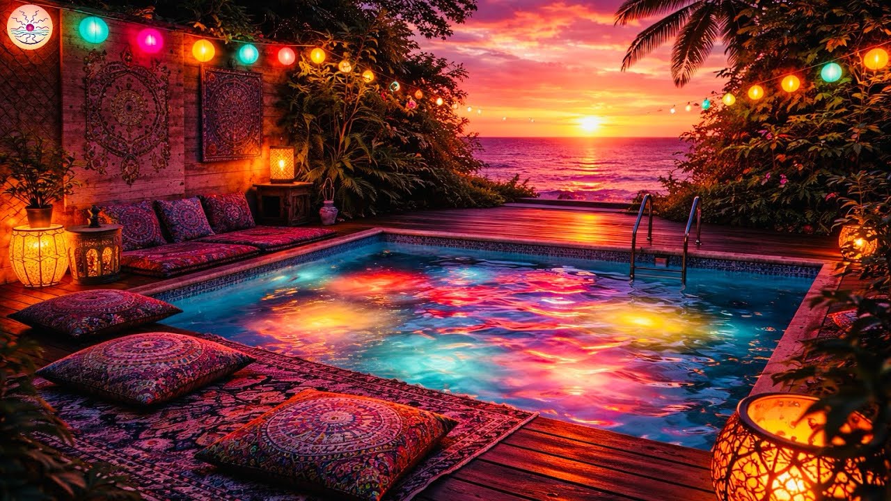 Cozy Tropical Sunset Pool | Relaxing Music for Sleep, Focus & Queit Mind