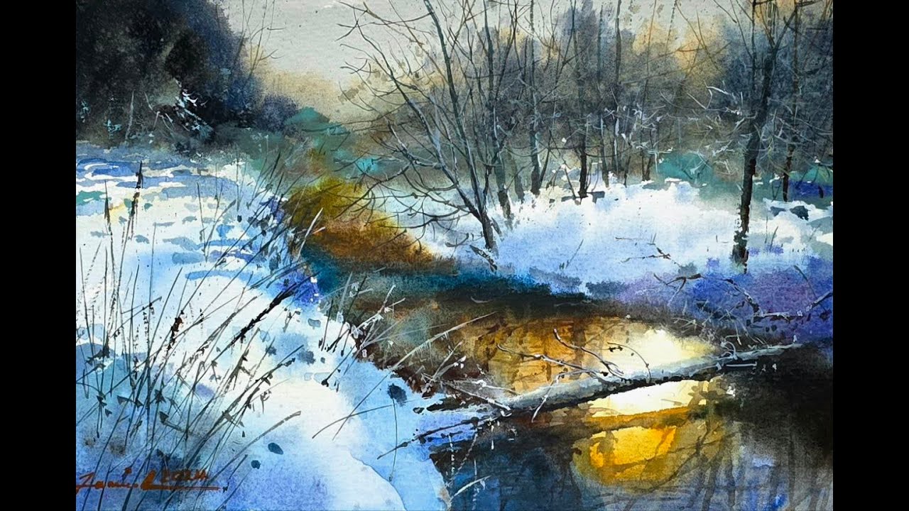 Watercolor painting Snowy Scene tutorial