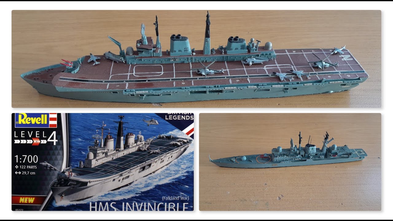 HMS Invinvible und Destroyer Manchester als Modelle im Maßstab 1:700