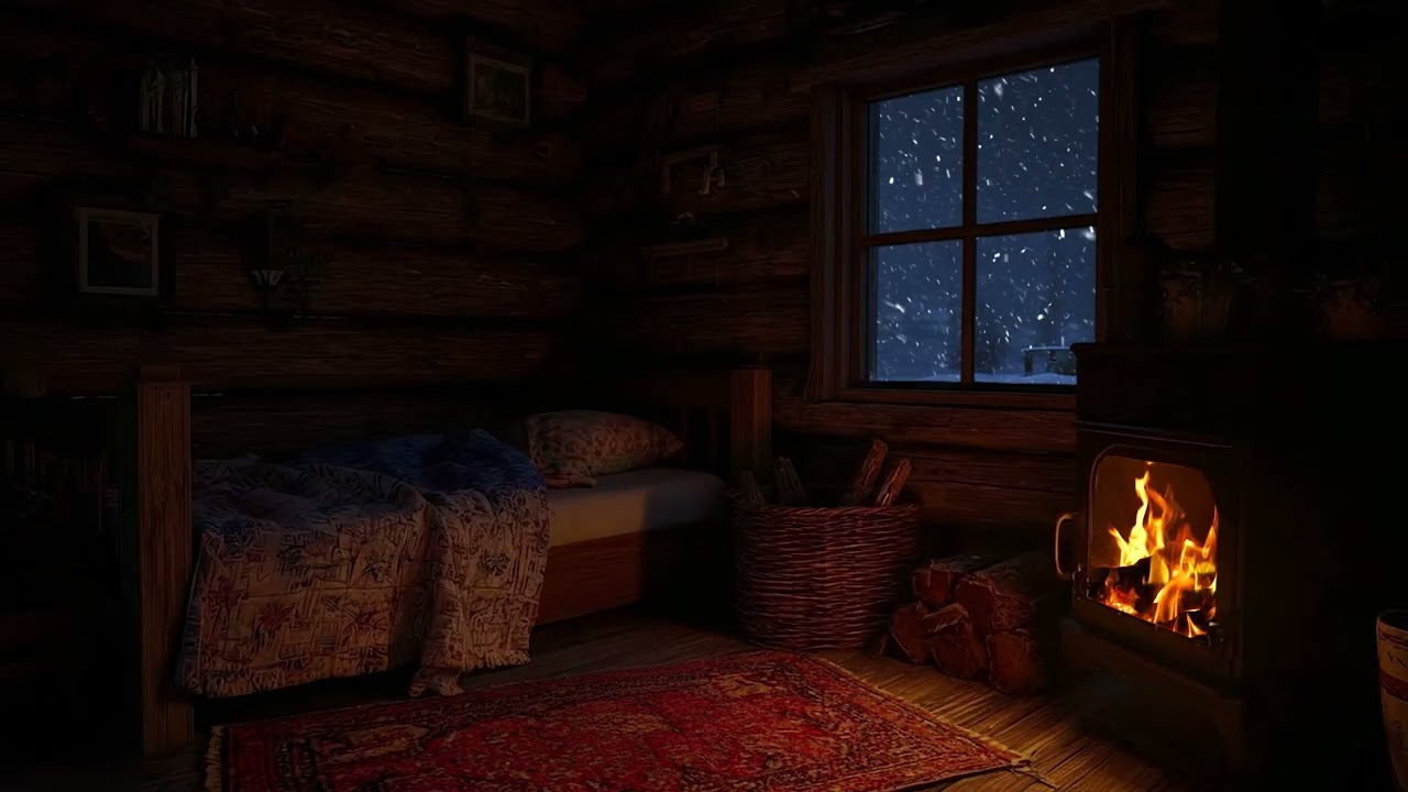 Winter Van Sleep Ambience ❄️ Blizzard, Cozy Fireplace & Deep Sleep Sounds (3 Hours)
