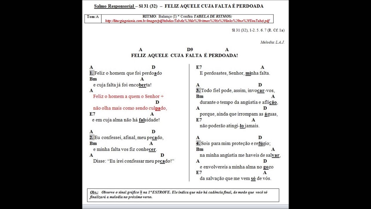 SALMO 31 (32) - FELIZ AQUELE CUJA FALTA É PERDOADA