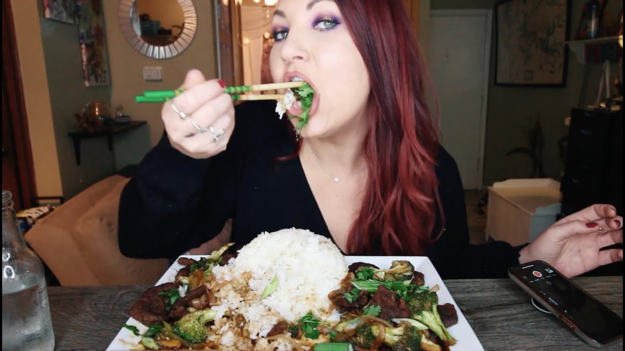 BEEF & BROCCOLI CHINESE FOOD MUKBANG