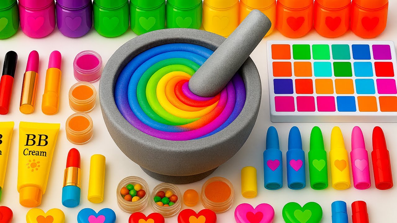 Satisfying Video DIY How To Make Glossy Rainbow Slime Mixing Random Makeup Glitter Lovely Slime ASMR