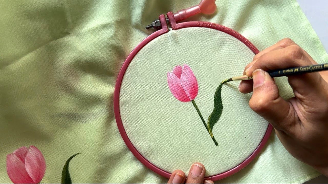 Tulips Painting on Fabric | Fabric Painting | Kurta Painting, Dupatta Painting, Saree Painting |