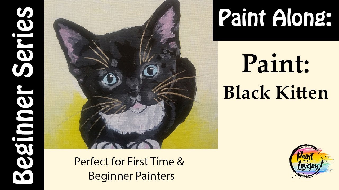 How to paint a Black Kitten🎨Step by step acrylic painting for beginner painters.