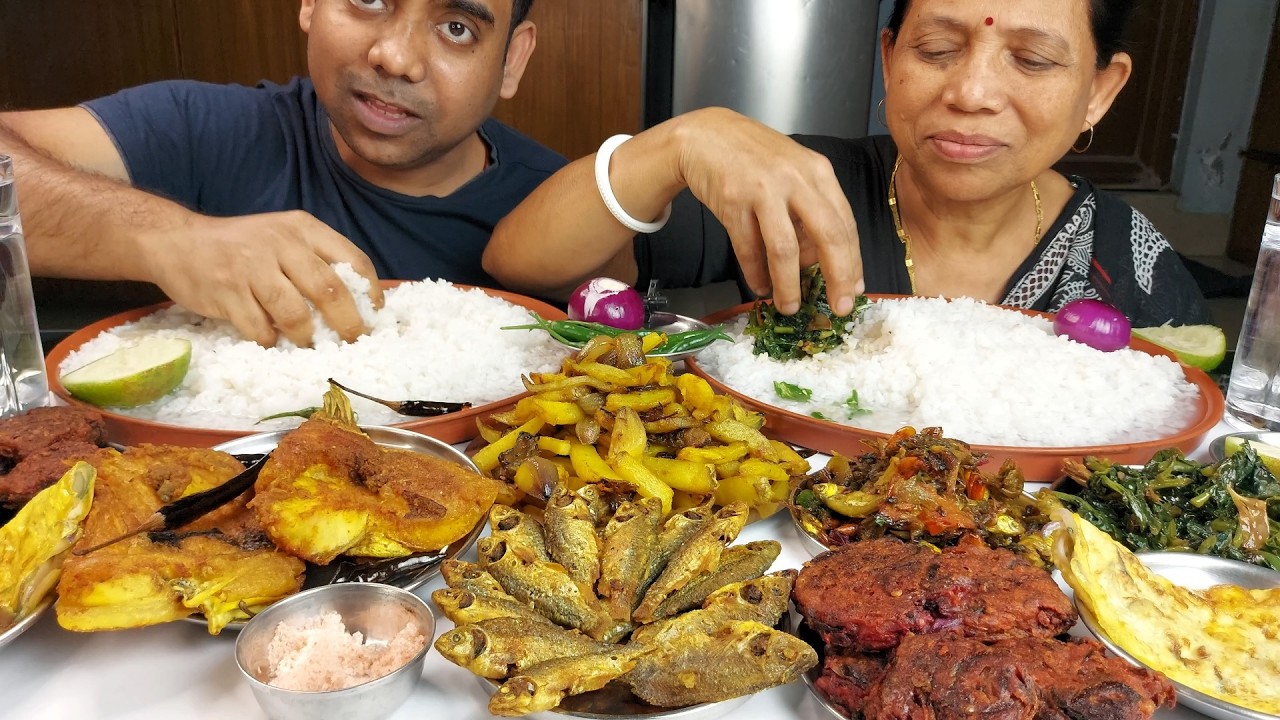 COLD WATERY RICE WITH FISH FRY , FOOD EATING SHOW MUKBANG ASMR