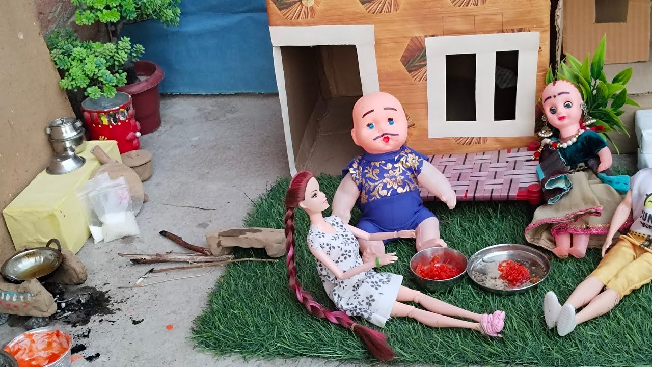 Barbie Doll All Day Routine In Indian Village/ Lala ji Ka Ghar Part 102/ Mini Food/
