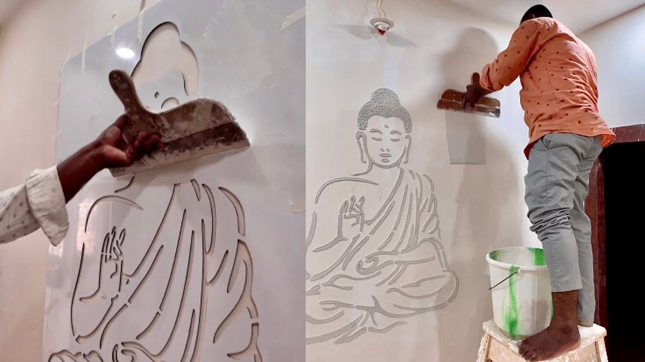 Gautam Buddha wall texture painting | new wall texture painting ideas