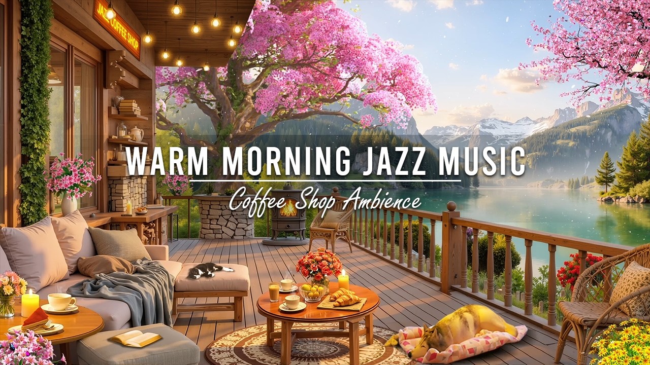 Warm Morning Jazz at Spring Lakeside Porch Ambience 🌸 Smooth Jazz Instrumental Music for Work, Relax