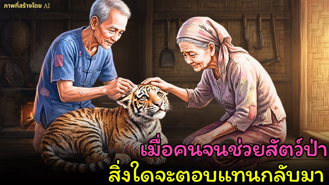 [ นิทานพื้นบ้าน ]ลูกเสือน้อยบาดเจ็บสาหัส แต่รอดชีวิตเพราะคู่ตายายยากจนช่วยรักษา | นิทานพื้นบ้าน |