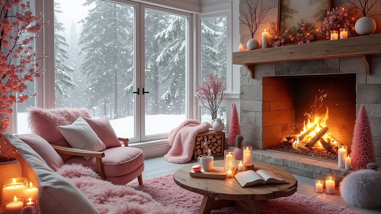 Valentine’s Cozy Winter Cabin 💖🔥 Fireplace Glow, Candlelight & Warm Tea