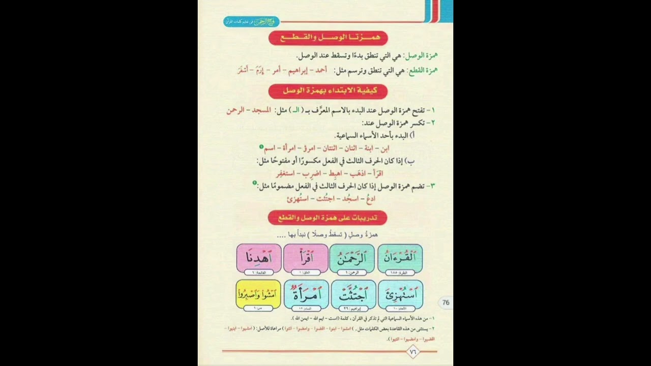 33)) كيفيه الابتداء بهمزة الوصل في منهج نور البيان