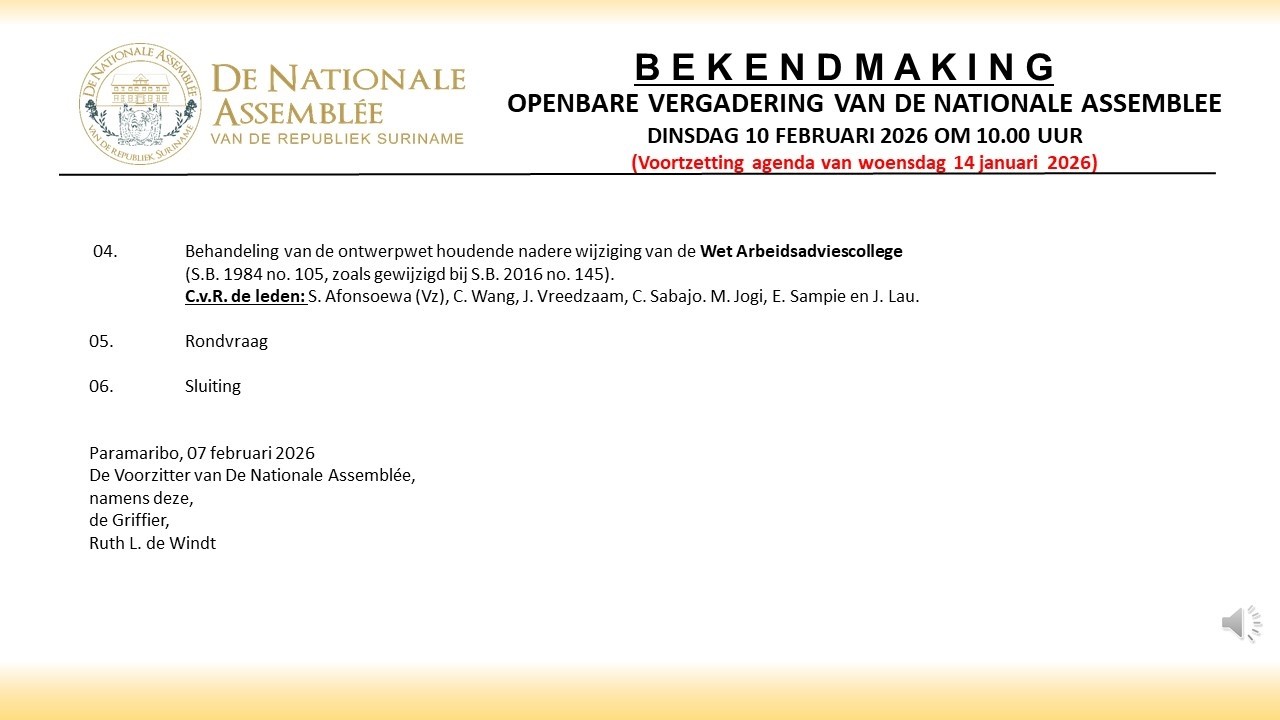 10 FEBRUARI 2026 - OPENBARE VERGADERING VAN DE NATIONALE ASSEMBLEE