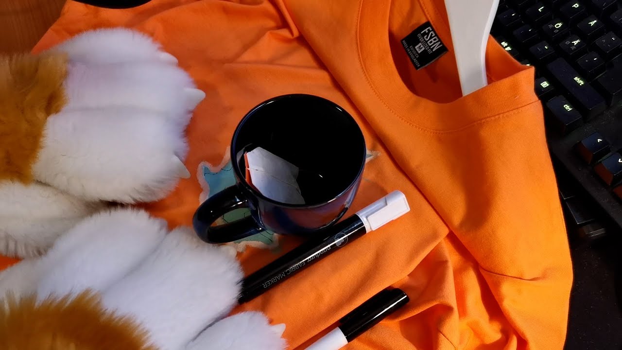 [Furry ASMR] Drawing on fabric / drinking tea / spa music / whispering / tapping