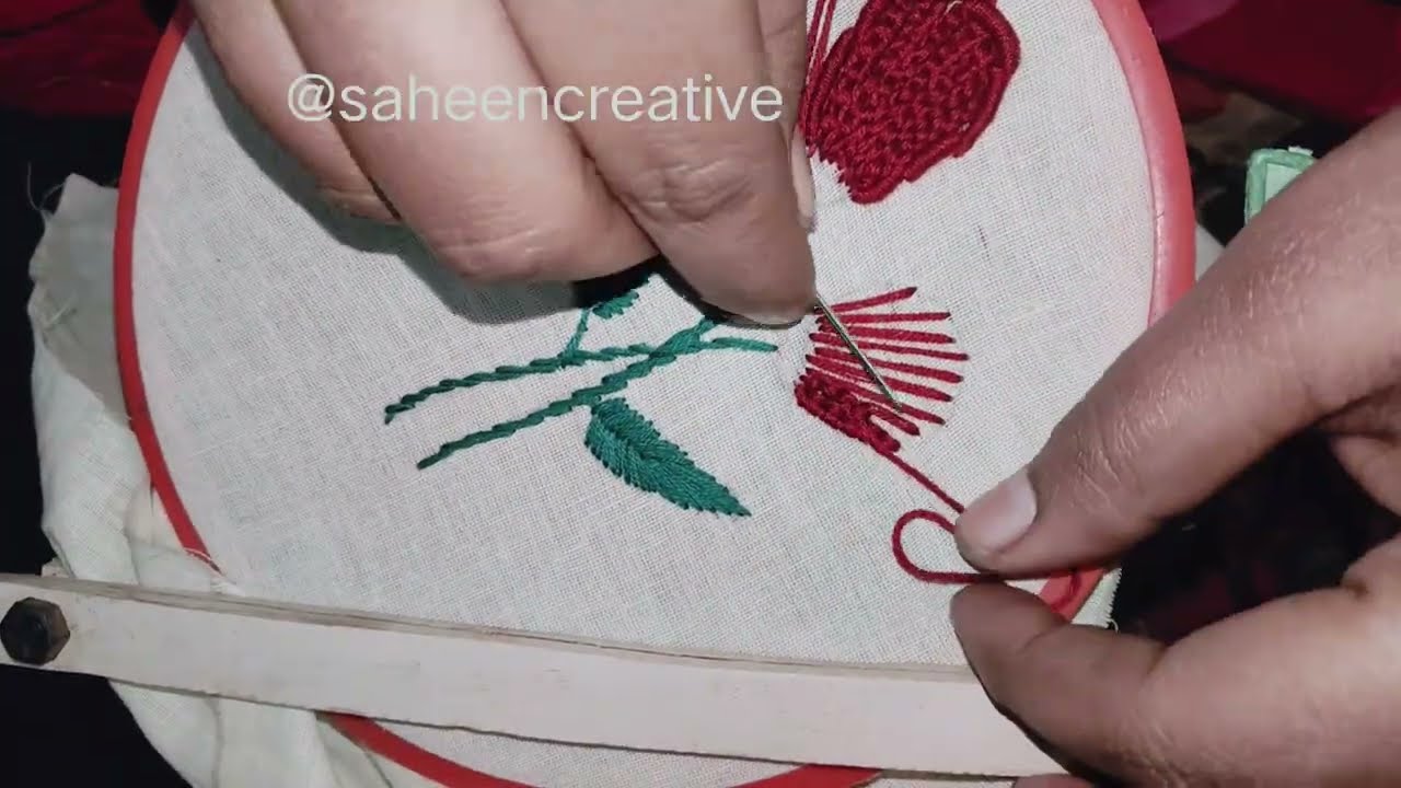Crimson Bloom: A Handcrafted Floral Masterpiece ||🌹🪡🧵 Easy hand Embroidery! #embroidery #art 