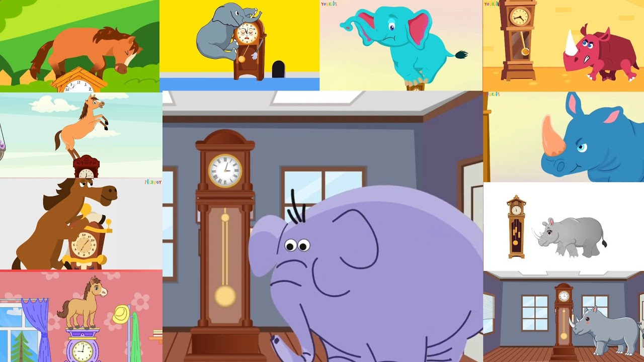 💥 Hickory Dickory Dock the Elephant, Horses and Rhinos with different effects