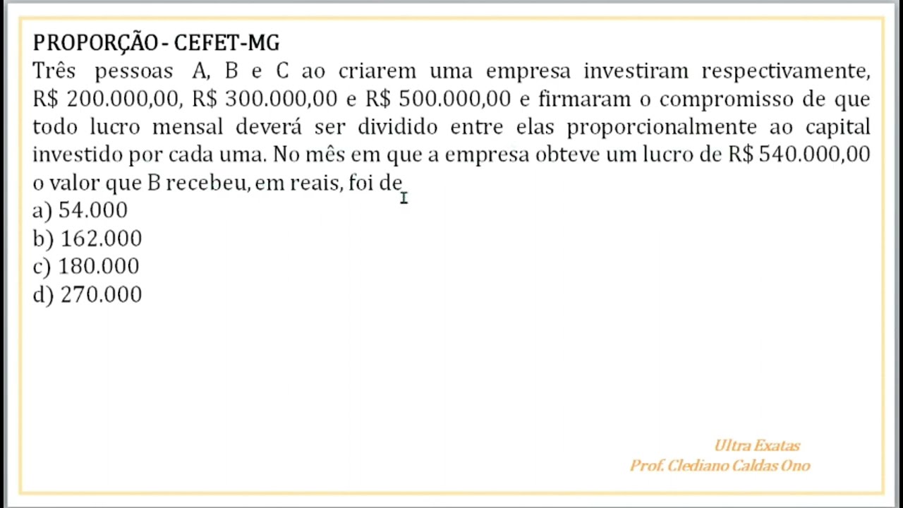 Resolu&ccedil;&atilde;o de quest&otilde;es CEFET MG   PROPOR&Ccedil;&Atilde;O