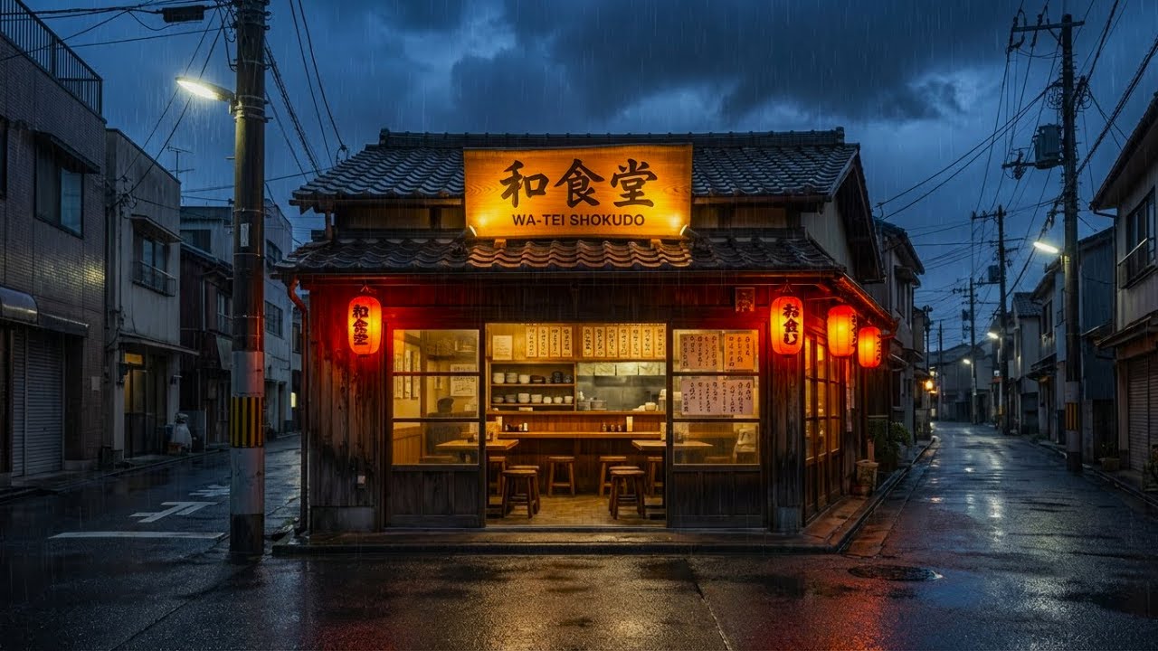 Rainy Japanese Street Café at Night 🌧️ Cozy Lofi Music for Study, Relax & Sleep (4K)