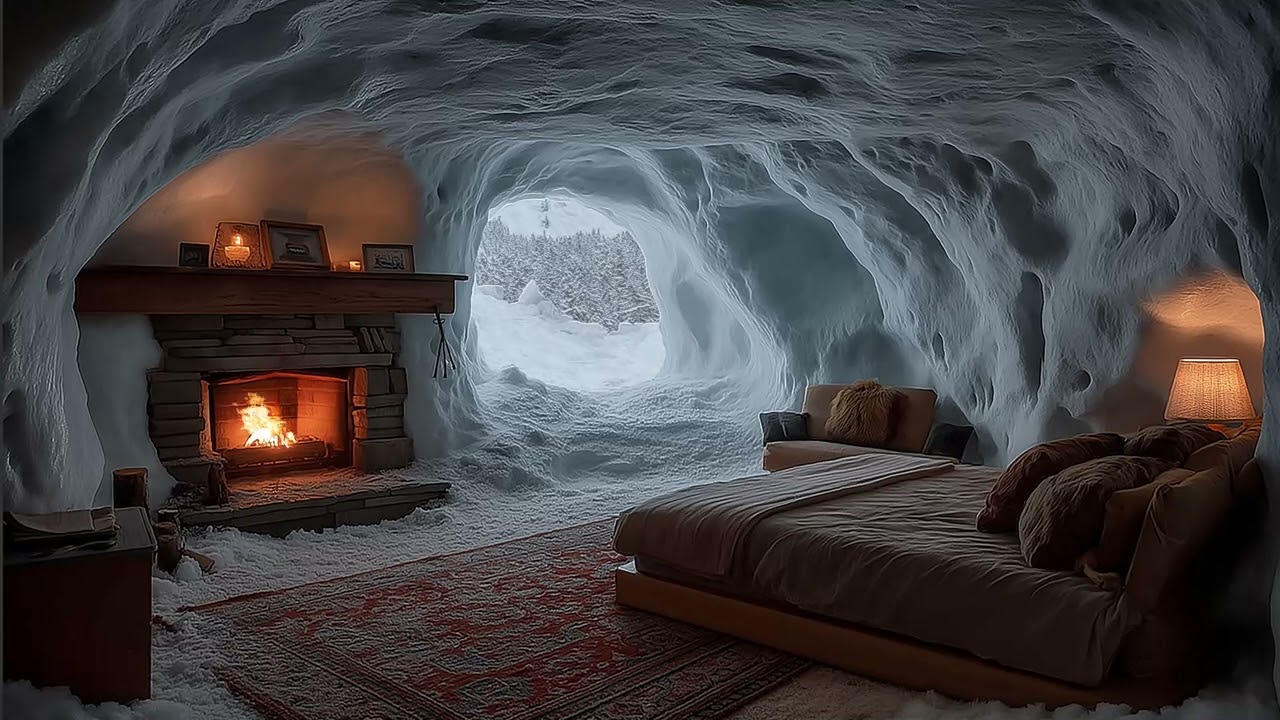 🎧Winter Sanctuary with Fireplace | Peaceful Cave Ambience for Deep Sleep, Reading & Ultimate Comfort