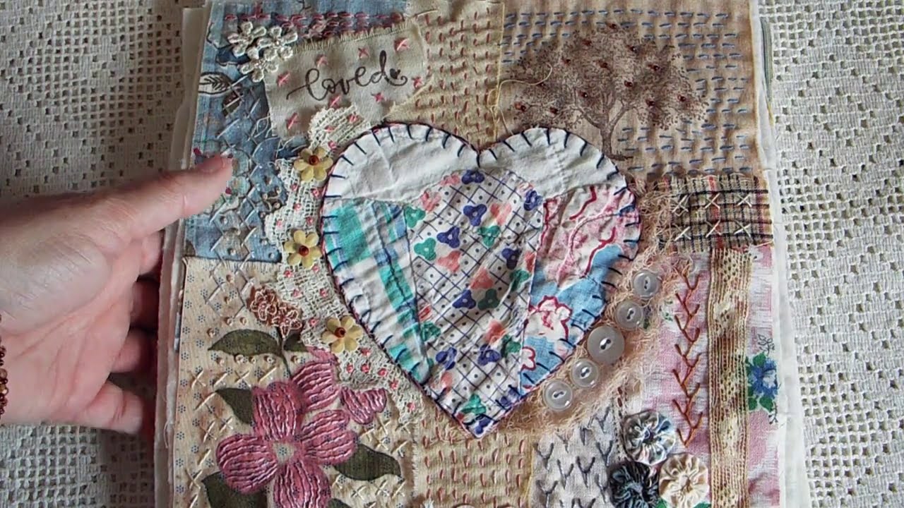 Finished Slow Stitch Block Using Grandma's Feed Sack Fabric