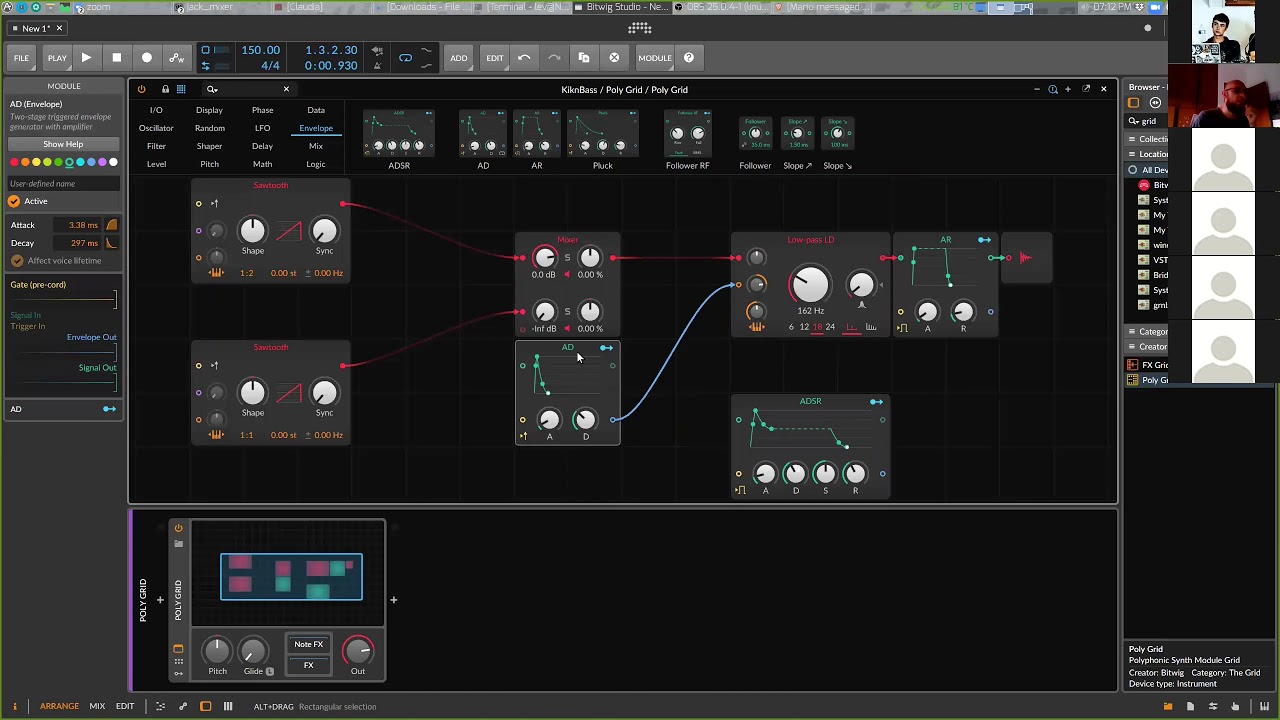 Kick and Bass synthesis in Bitwig