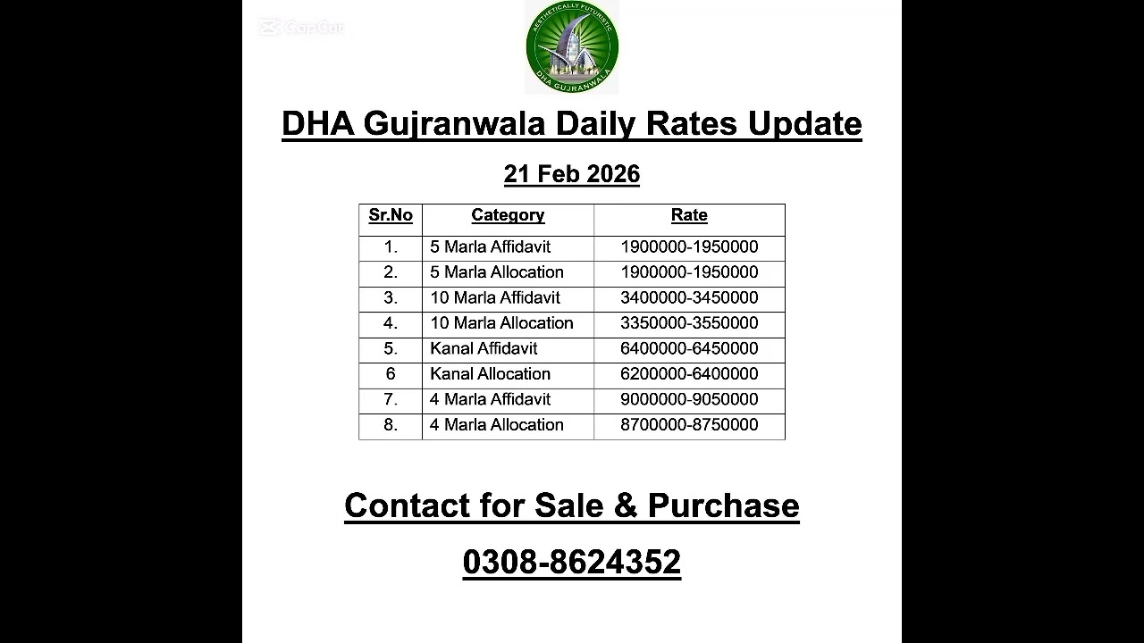 DHA Gujranwala Rates | 0308 8624352