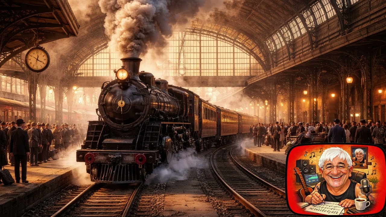 Trem de ferro que desliza lento