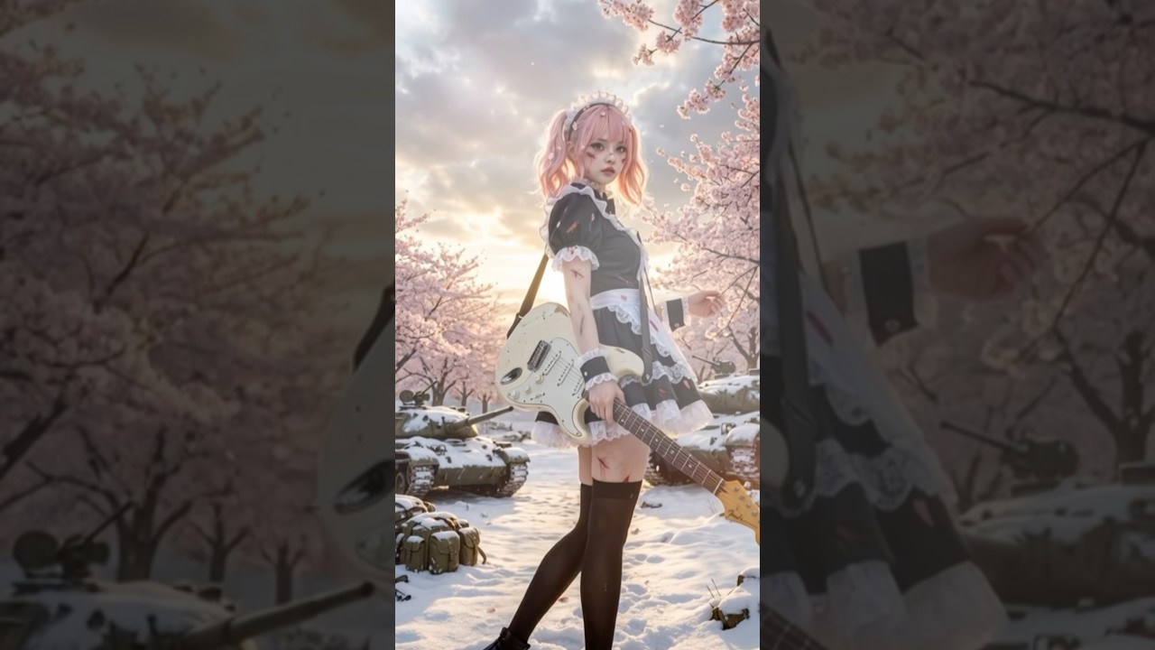 Snowy Sakura Battlefield Maid Guitar – PopLiza