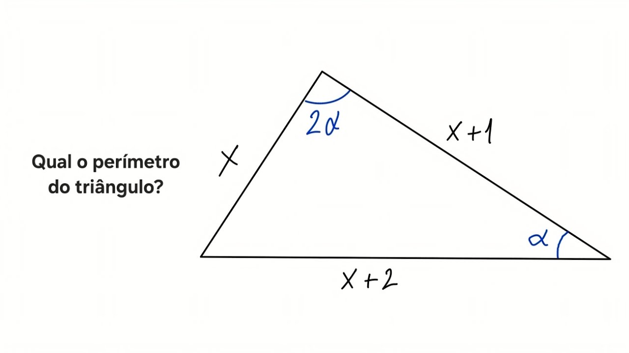 064) Um triângulo tem lados com valores consecutivos. Sabe-se que o maior ângulo é o dobro do menor.
