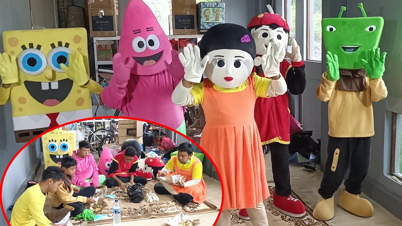 SARAPAN !! MY FRIEND UNBOXING COSTUME SQUID GAME SPONGEBOB SQUAREPANTS PATRICK STAR BOBOIBOY ADU DU