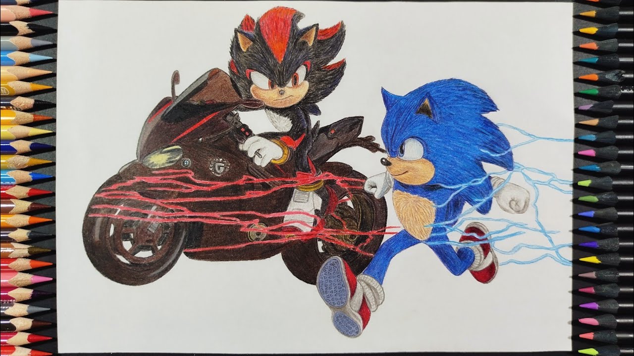 Dibujo a Shadow en su Moto y Sonic corriendo | Sonic 3 La película | Drawing Shadow and Sonic